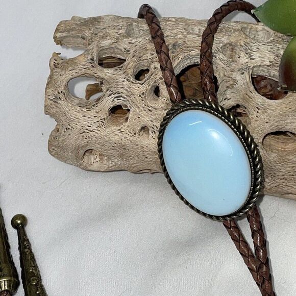 BRONZE Large Faux Opal Wedding Formal Groom Dad Son Western Southwest Bolo tie - Picture 10 of 16